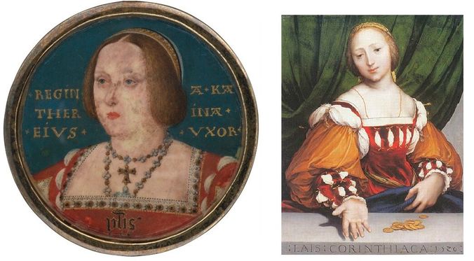 Side By Side – Miniature of Katherine of Aragon and Lais of Corinth by Hans Holbein the Younger