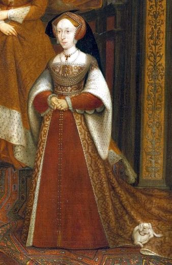 The Whitehall Mural (detail showing Jane Seymour). Remigius van Leemput after Hans Holbein the Younger. 1667. Royal Collection
