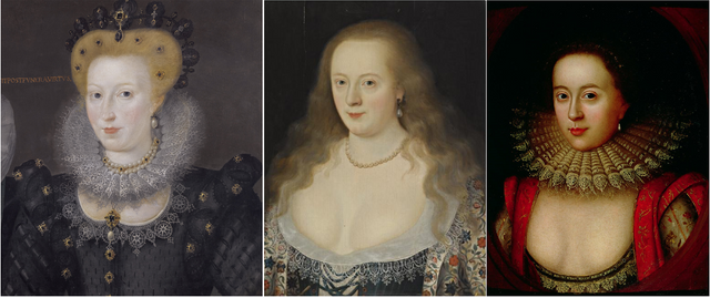 Margaret Howard, Baroness Scrope (1543-1591) and Frances Howard, Duchess of Richmond (1578-1639) were first cousins. Frances Howard, Countess of Somerset (1590-1632), was a distant relation of the two others. All of them alike enough to be sisters.