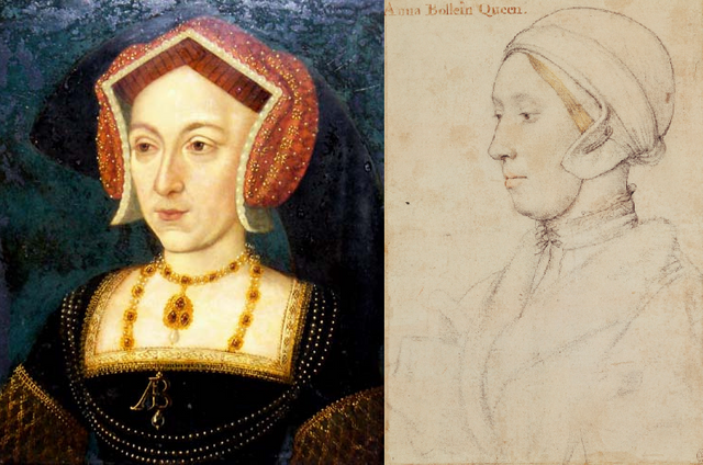 Anne Boleyn - The Nidd Hall Portrait of Anne Boleyn side by side with the Holbein Anna Bollein Sketch