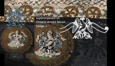 Close-up of Ontario Anne's falcon badge with the Ormond falcon superimposed