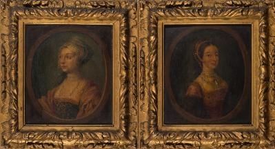 Anne Boleyn and Katherine Howard – Oil on Copper, 19th Century